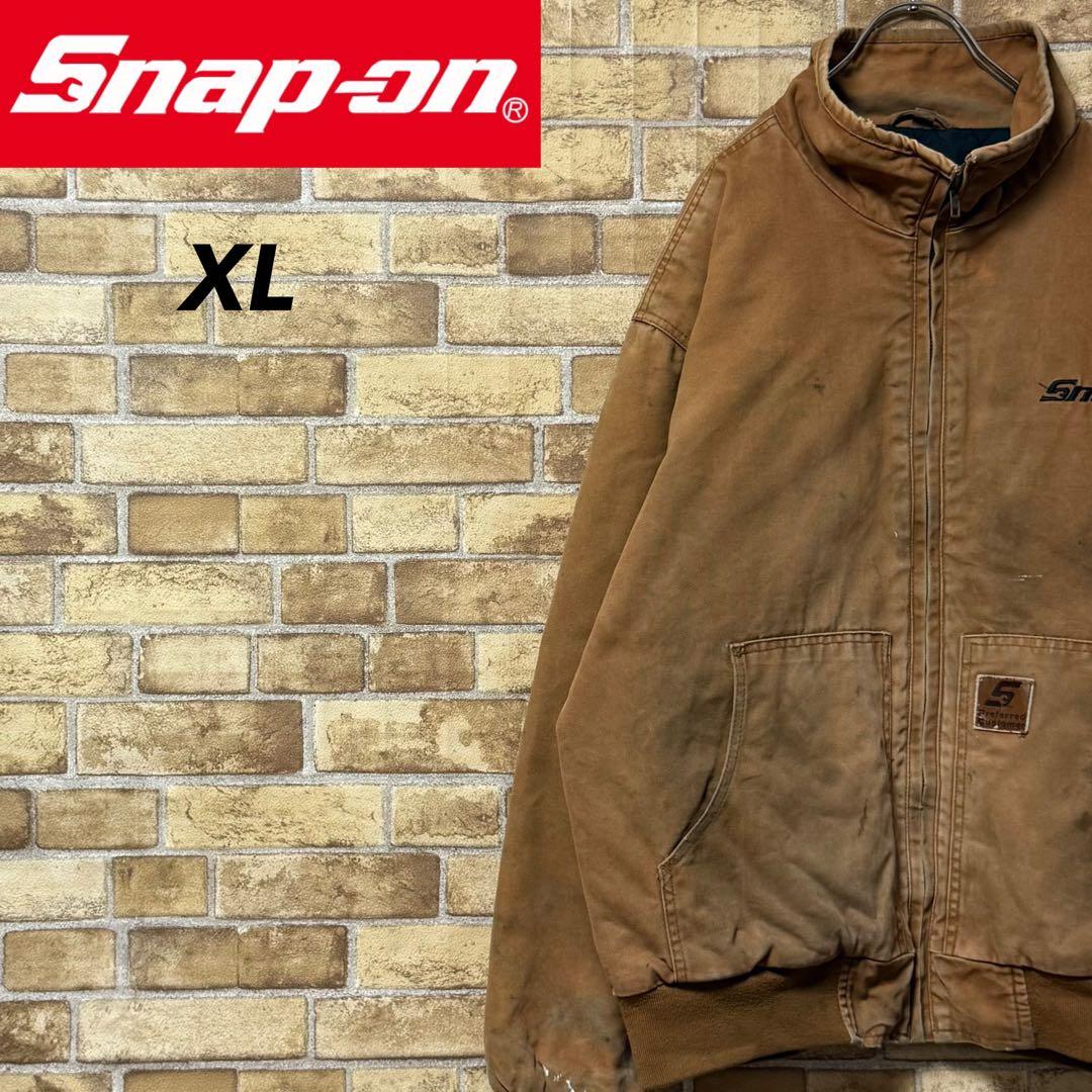 Snap-on スナップオン ダックジャケット 中綿 刺繍ロゴ ブラウン XL