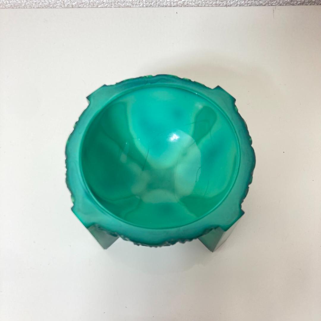 ▼岩城硝子　小柴外一　1940年　灰皿　小物入れ　練硝子　緑