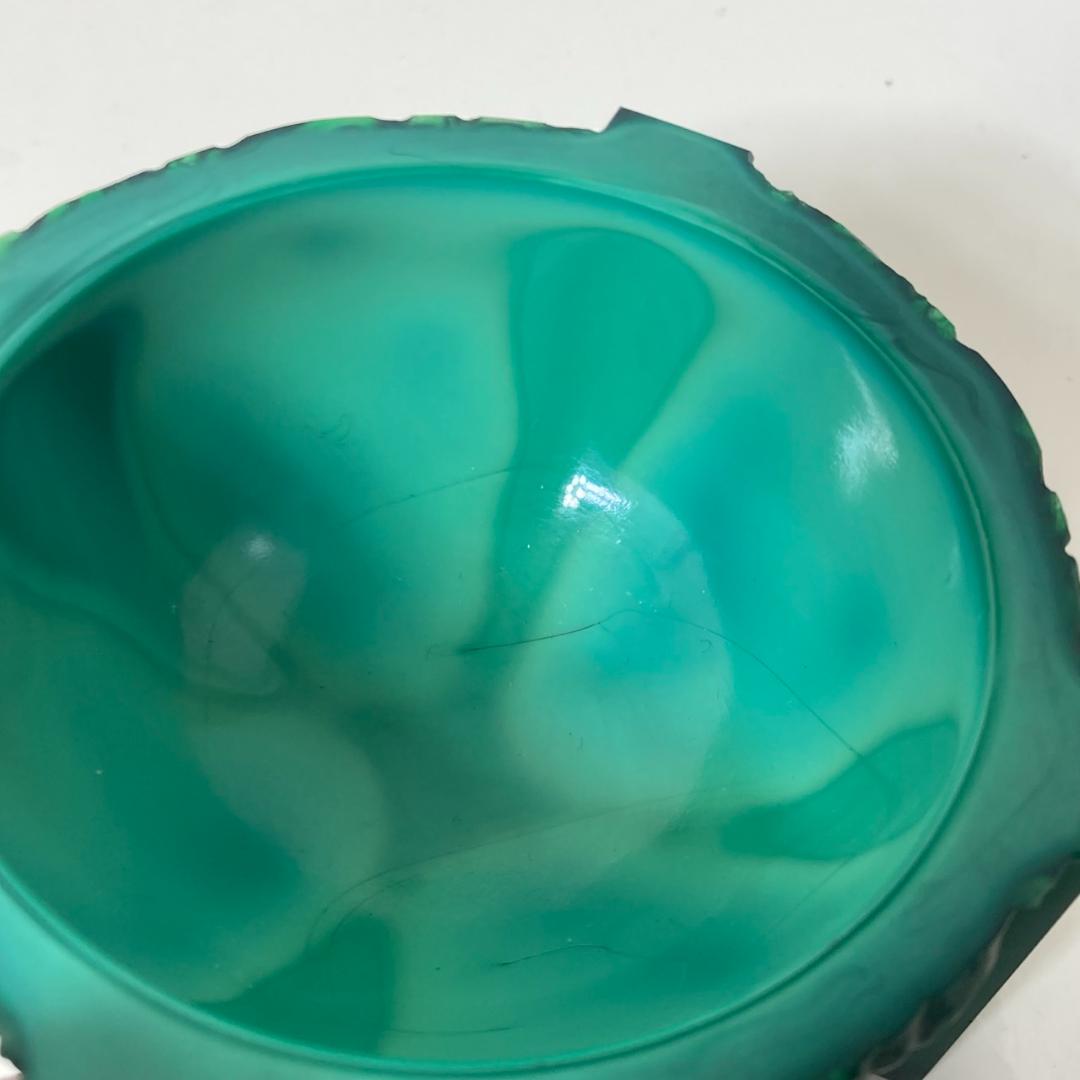 ▼岩城硝子　小柴外一　1940年　灰皿　小物入れ　練硝子　緑