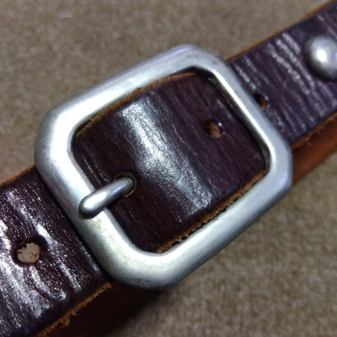 Mサイズ JEF GULLEA レザー スタッズベルト 茶芯