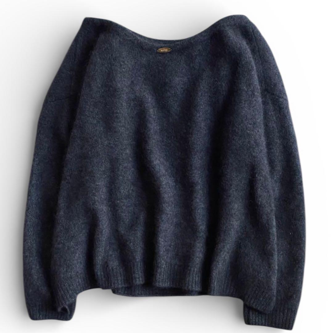 美品Deuxieme Classeふわふわシャギーボートネックニット濃グレー