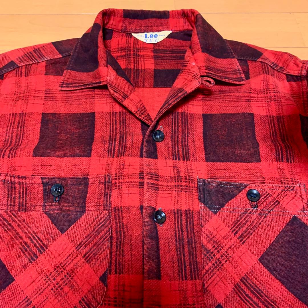 50s Lee リー ヴィンテージ オープンカラー プリントネルシャツ マチ