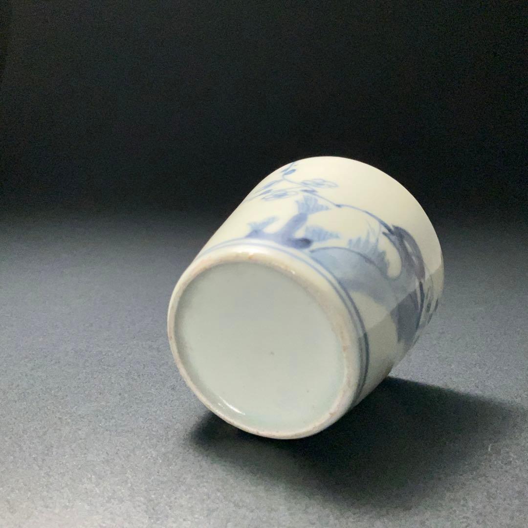 伊万里染付花鳥図姫猪口 梅に鶯 骨董 古伊万里 豆猪口 6R1245wダS