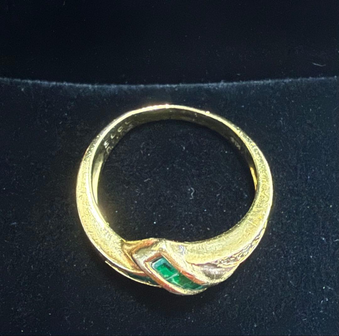 ★スクエアカットエメラルド(0.6ct)＆ダイヤ(0.05ct)　K18リング★