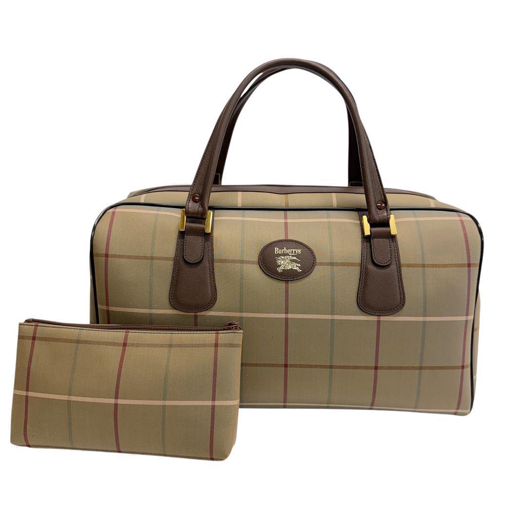 極美品 バーバリー ボストンバッグ ノバチェック レザー 旅行かばん ブラウン Vintage Burberrys Boston Bag Nova Check / ヴィンテージ バーバリー