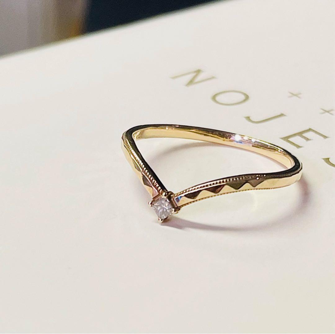 NOJESS】K10スクエアカットダイヤモンドV字リング/0.05ct