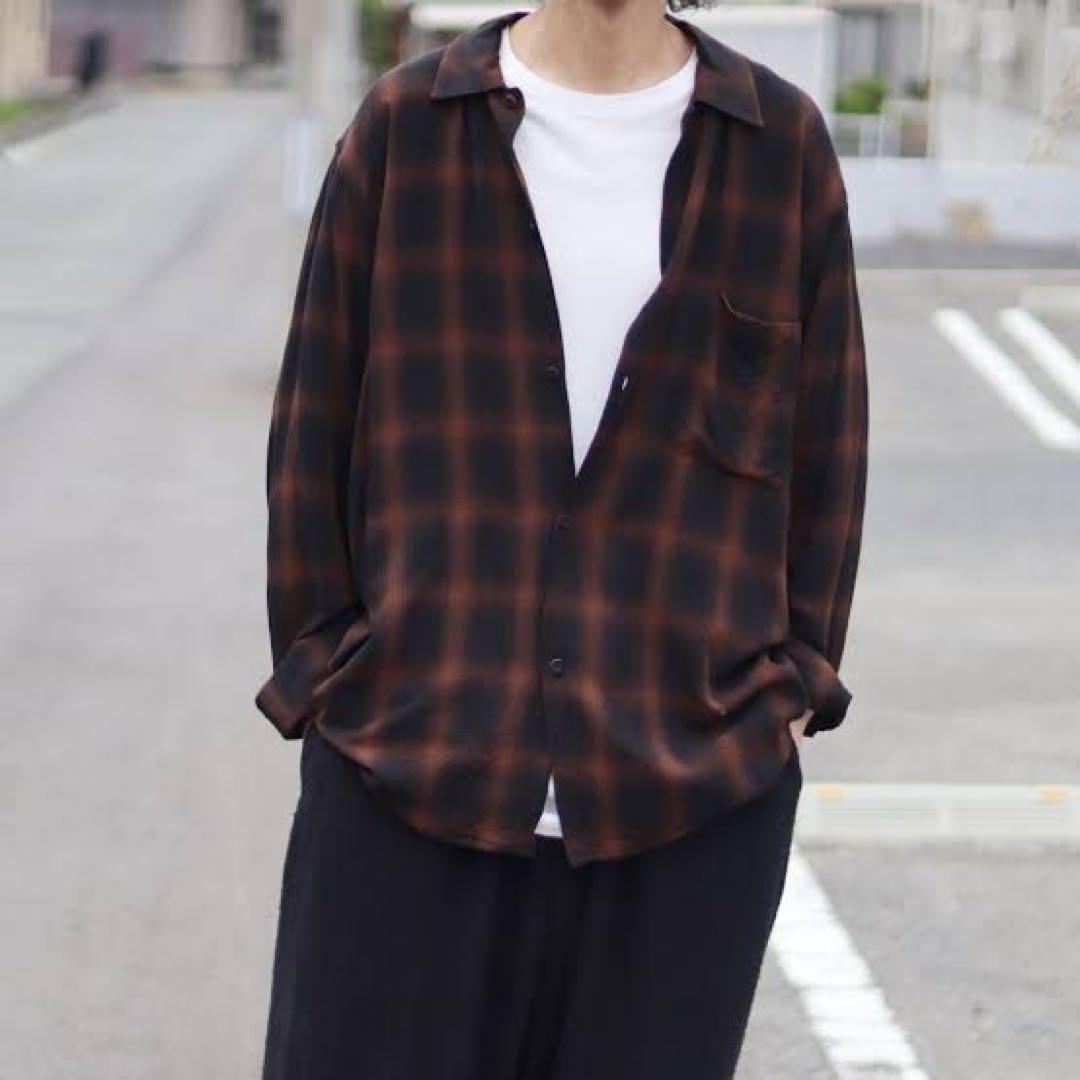 24ss 新品 comoli レーヨンオープンカラーシャツ チェック サイズ 1