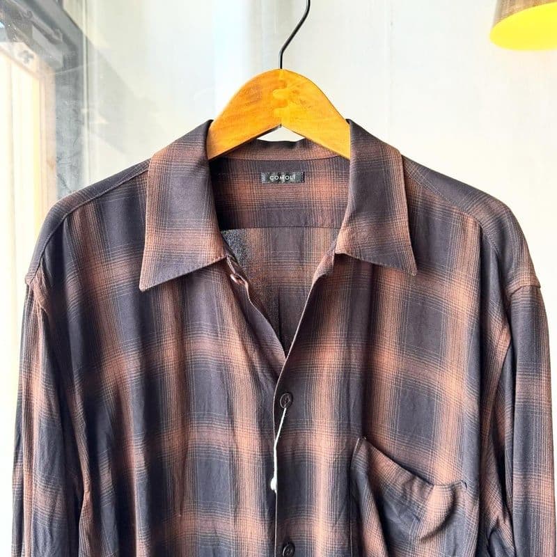 24ss 新品 comoli レーヨンオープンカラーシャツ チェック サイズ 1