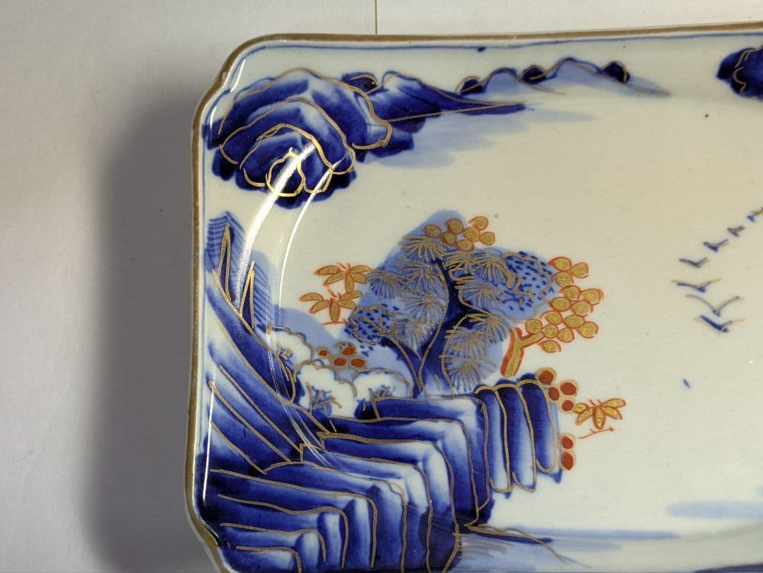 古伊万里、『染付金彩山水松竹梅文角皿』、5客、銘有、箱無 - メルカリ