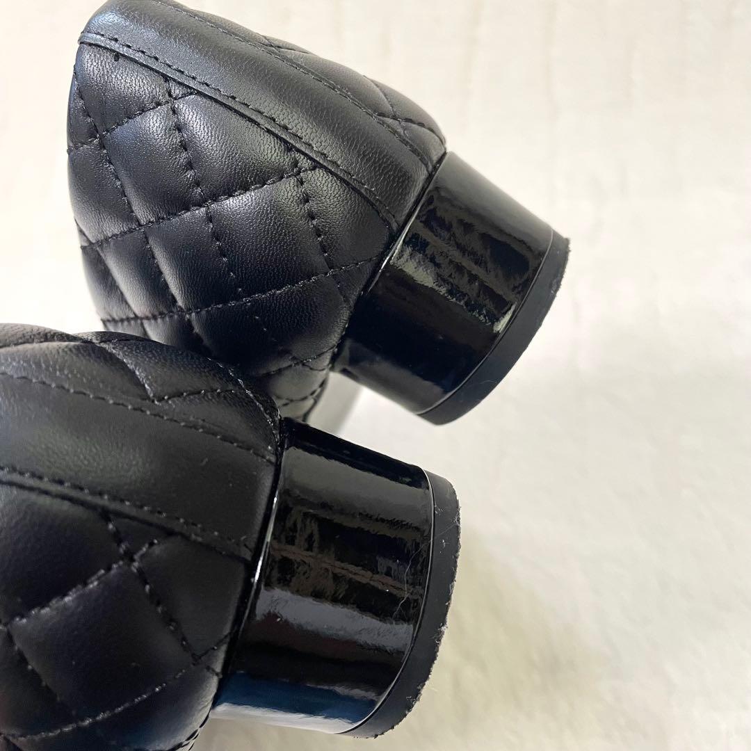 美品《DIANA ダイアナ》キルティングパンプス ローヒール エナメル ゴールド