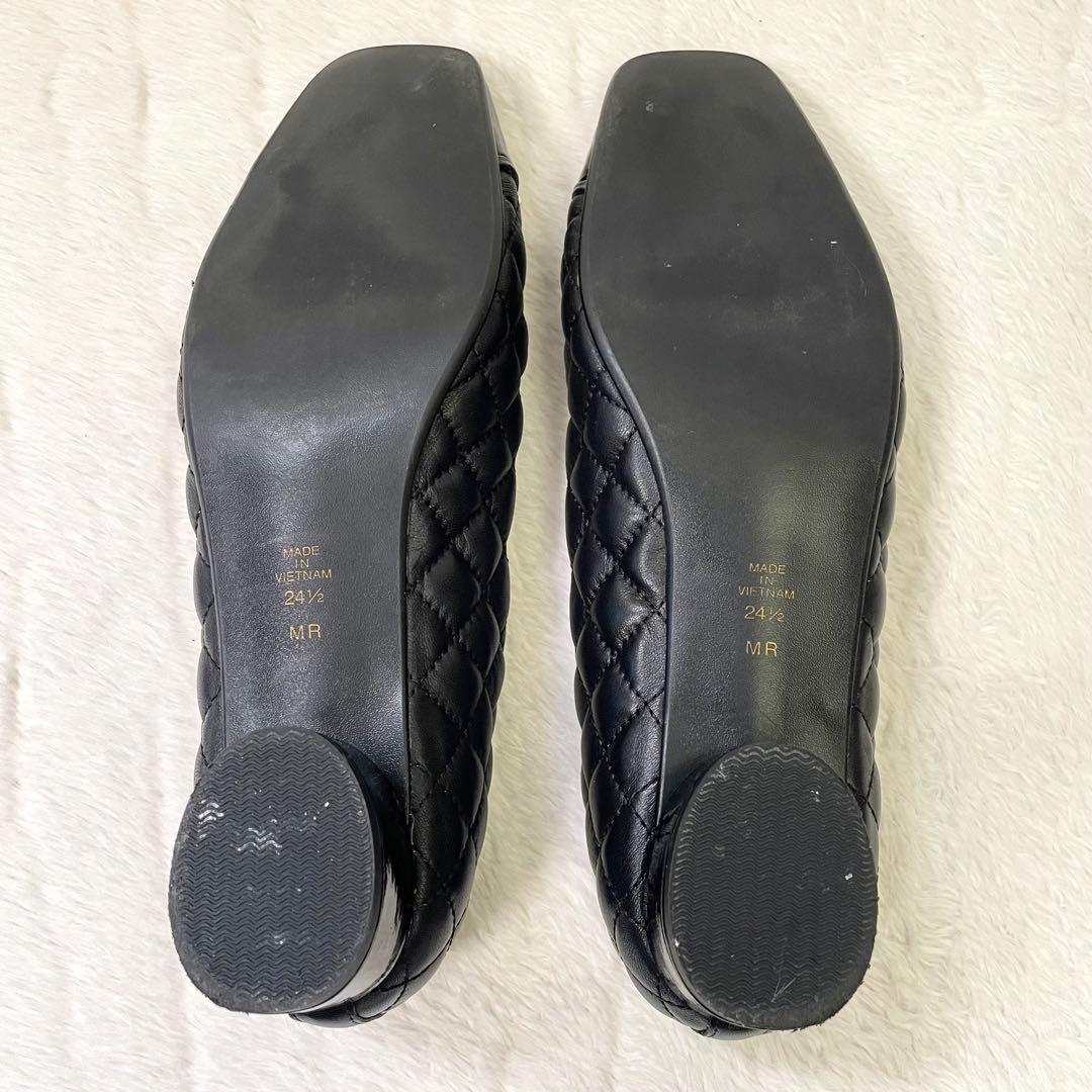 美品《DIANA ダイアナ》キルティングパンプス ローヒール エナメル ゴールド