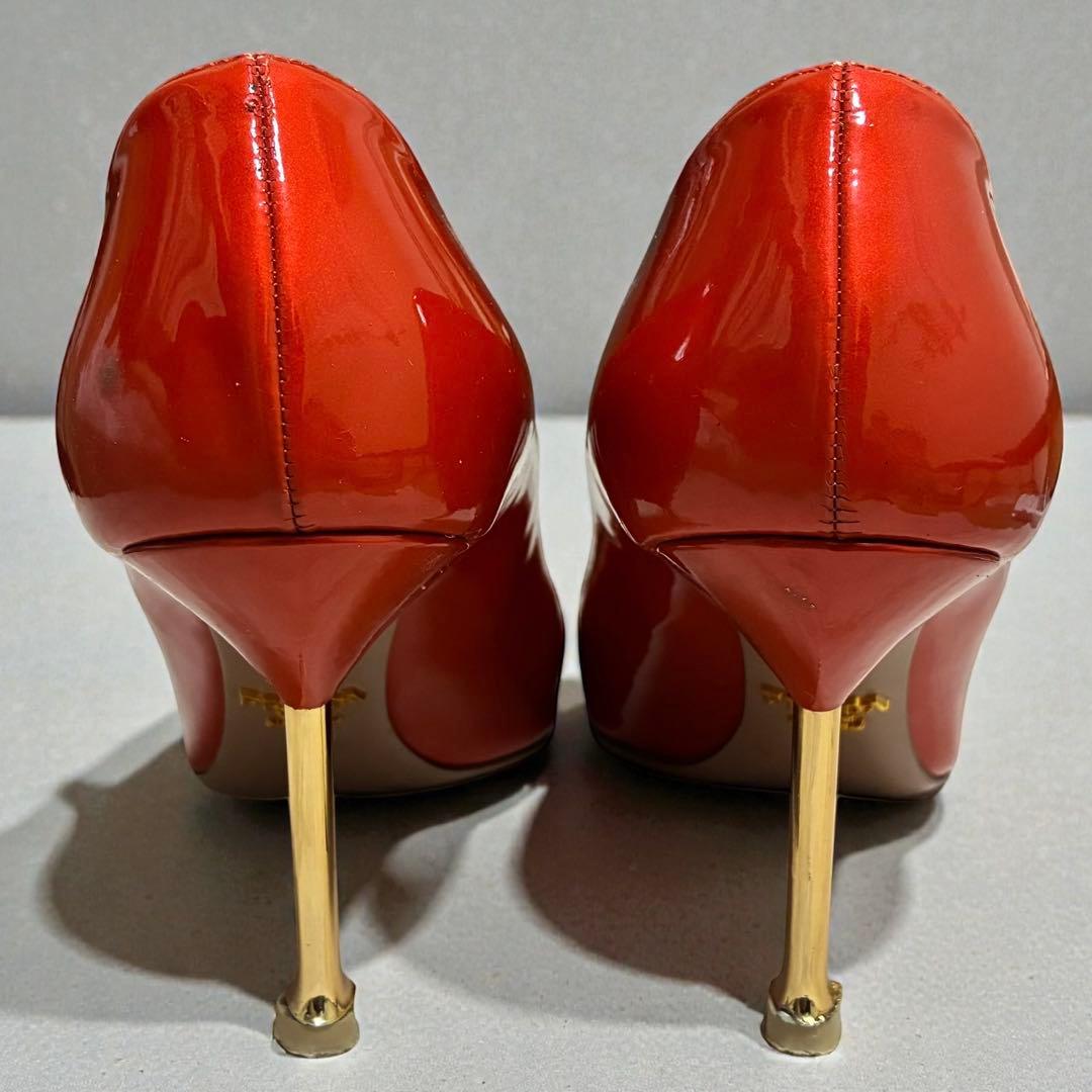 PRADA プラダ エナメル ハイヒール オレンジ 37.5 24.5 - メルカリ