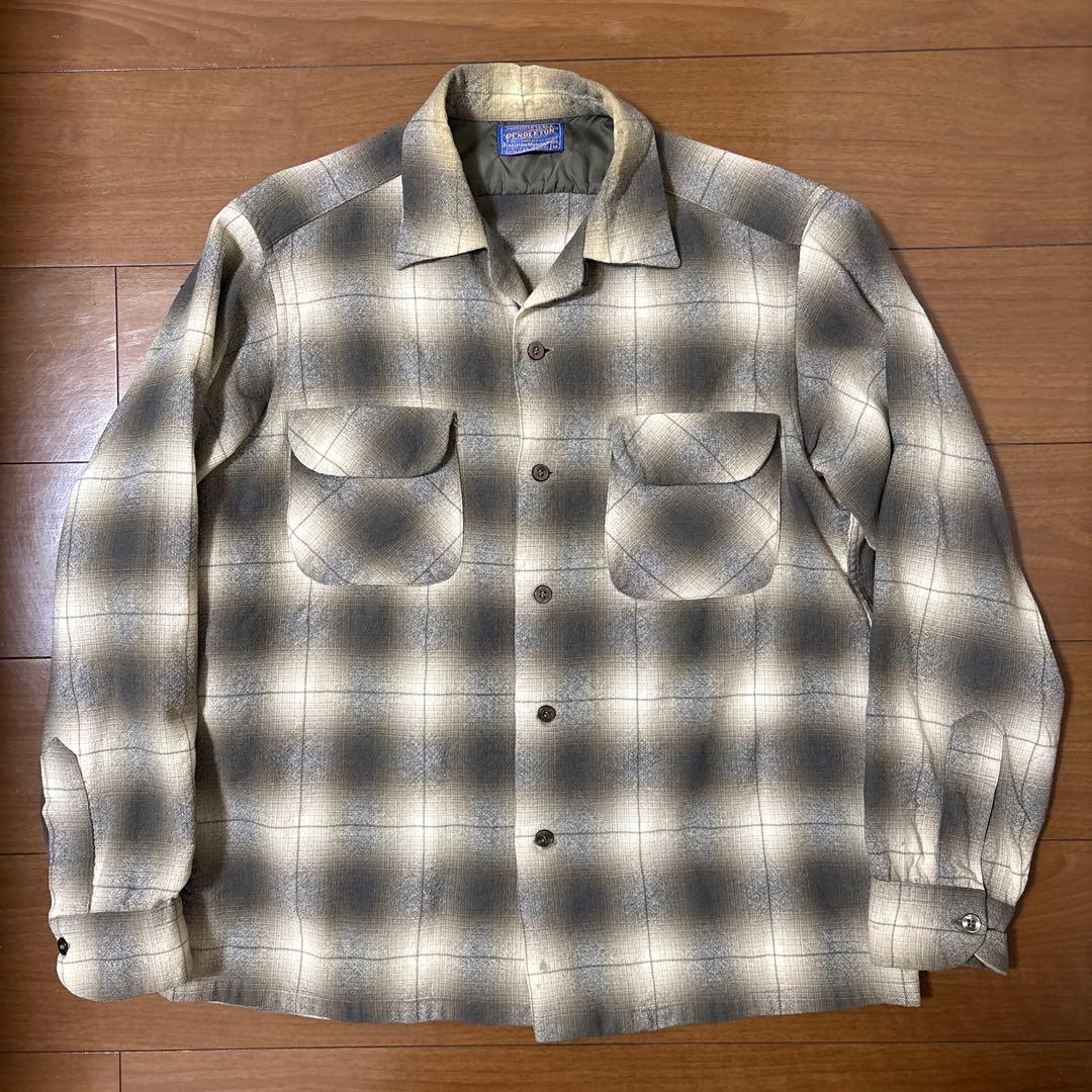 50s PENDLETON オンブレ　サイズ M 50s PENDLETONペンドルトン オンブレチェック ウール オープンカラー