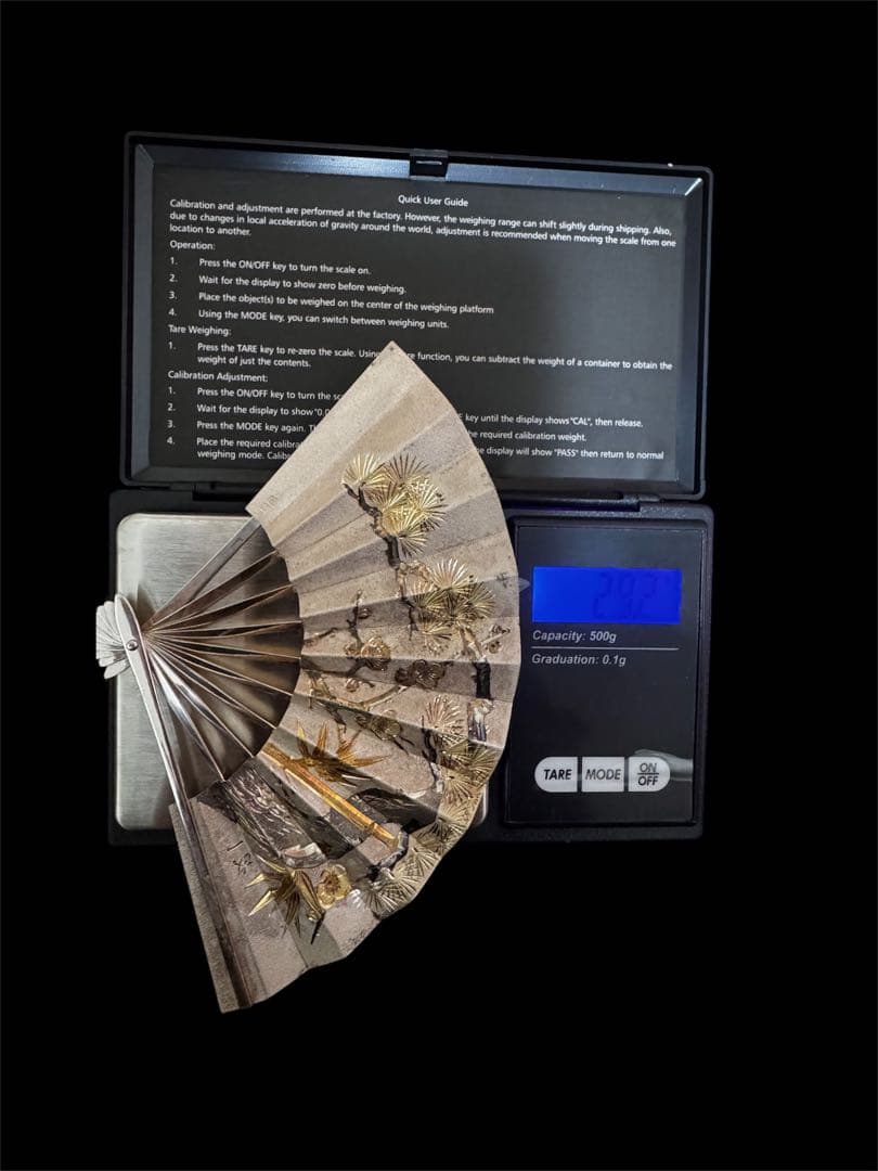 激安オークション！武比古純銀 扇子 四寸五分 銀製 飾り扇松竹梅共箱