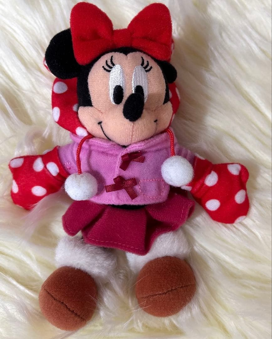 ミニー ぬいぐるみバッジ 赤白ドットファンキャップ 水玉 ぬいば