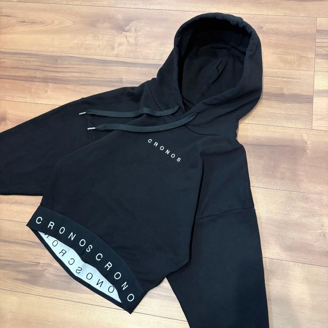 CRONOS クロノス クロップドパーカー フーディ スウェット ブラック S