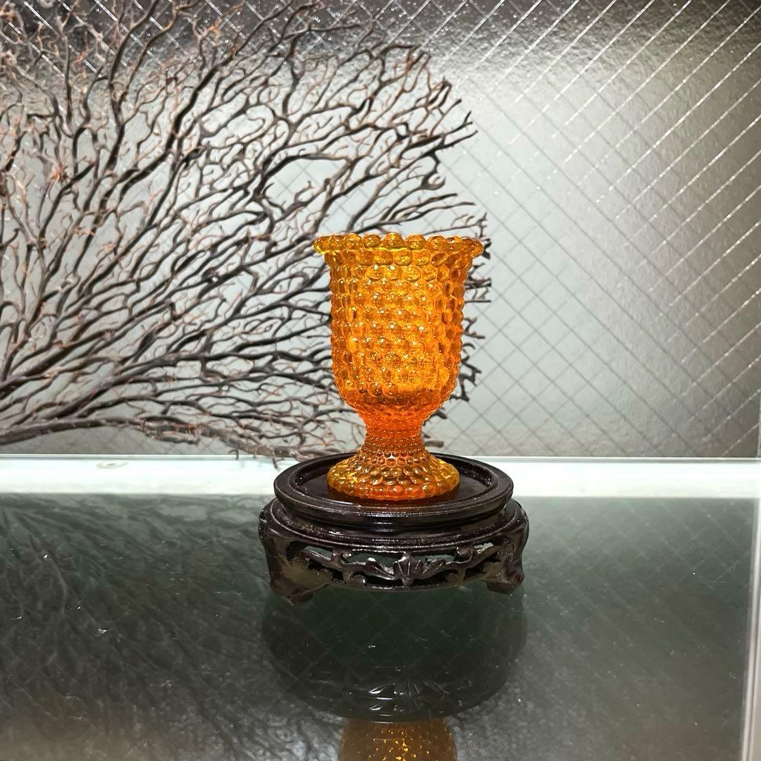 骨董 時代ガラス 希少 橙色 黄色暈し 霰プレス あられ 氷コップ ウラン