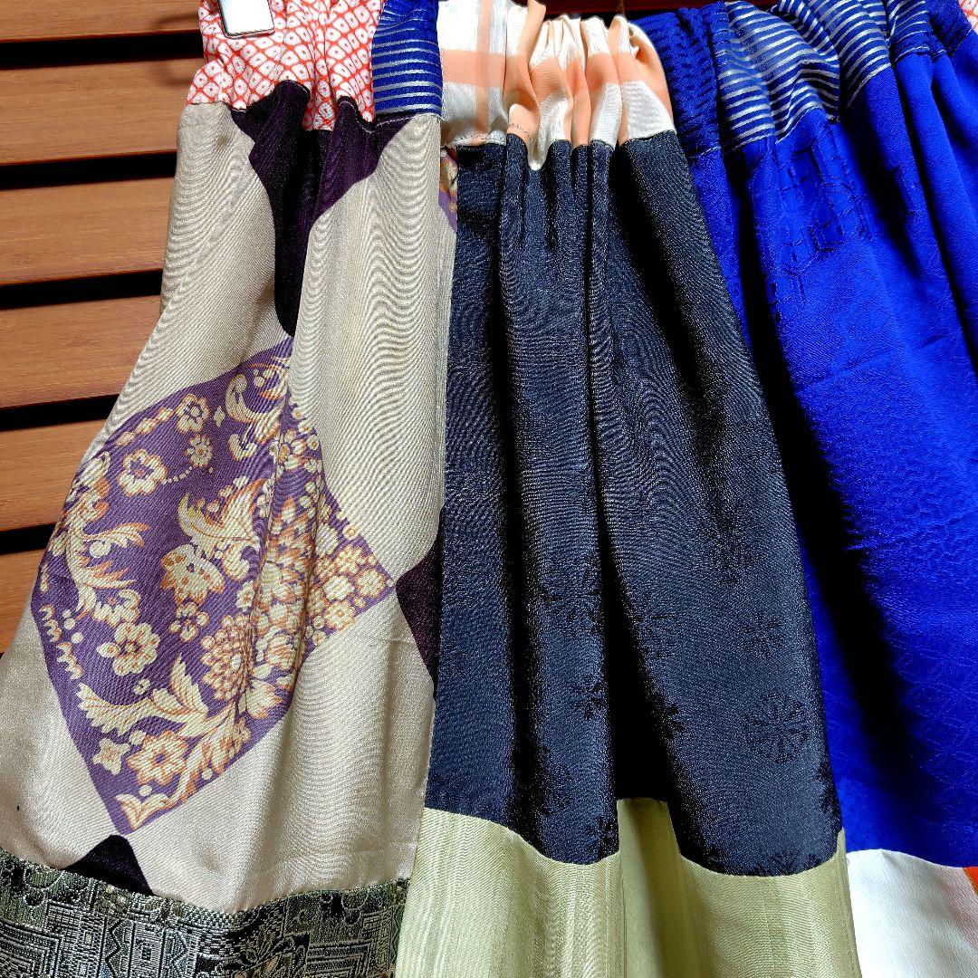 着物リメイクパッチワークフレアスカートハンドメイド M〜L - メルカリ