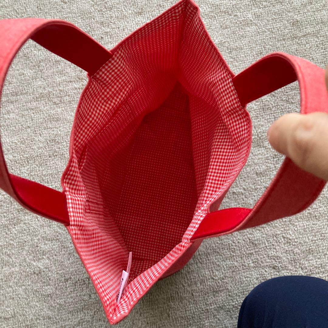 ファミリア マチ付 ミニ デニムバッグ 手刺繍 赤 クマ ハート - メルカリ