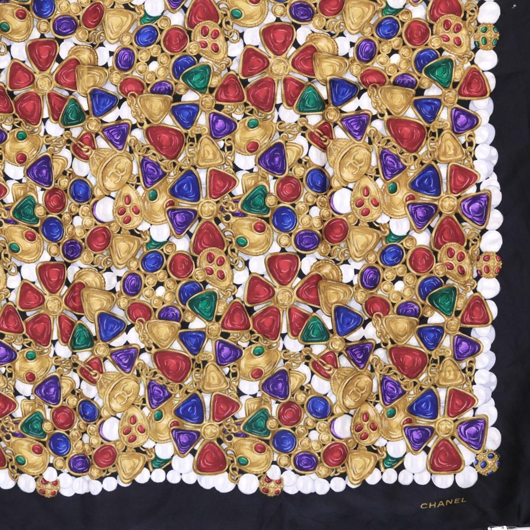 CHANEL グリポワ柄 シルク スカーフ ビジュー 大判 ストール ココマーク