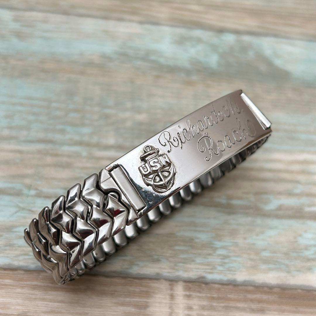 50s US NAVY USN IDブレスレット 蛇腹 海軍 ニッケルシルバー - メルカリ