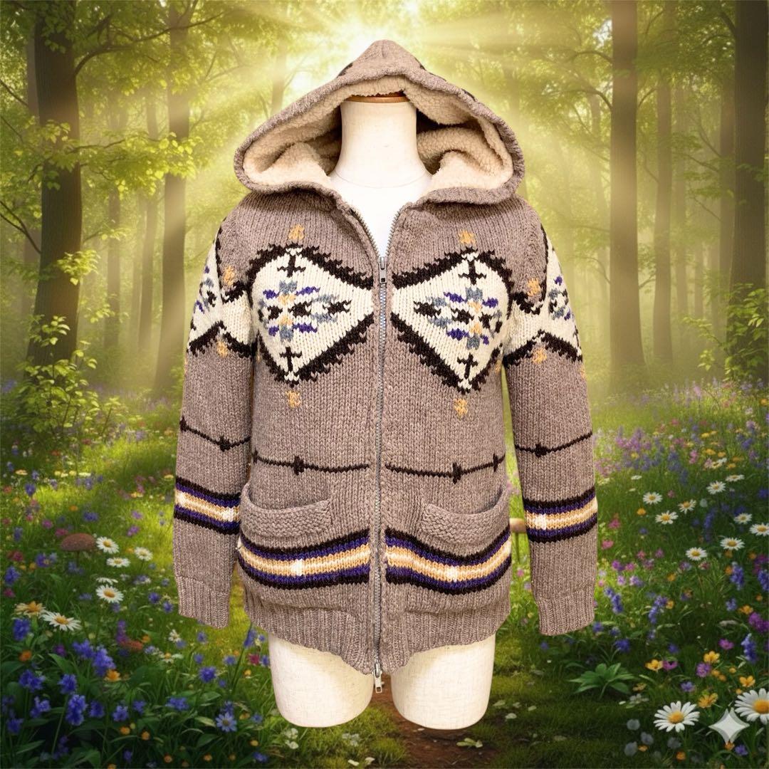 森ガール フェアリーグランジ y2k 北欧柄フード付き裏ボアダブルジップ