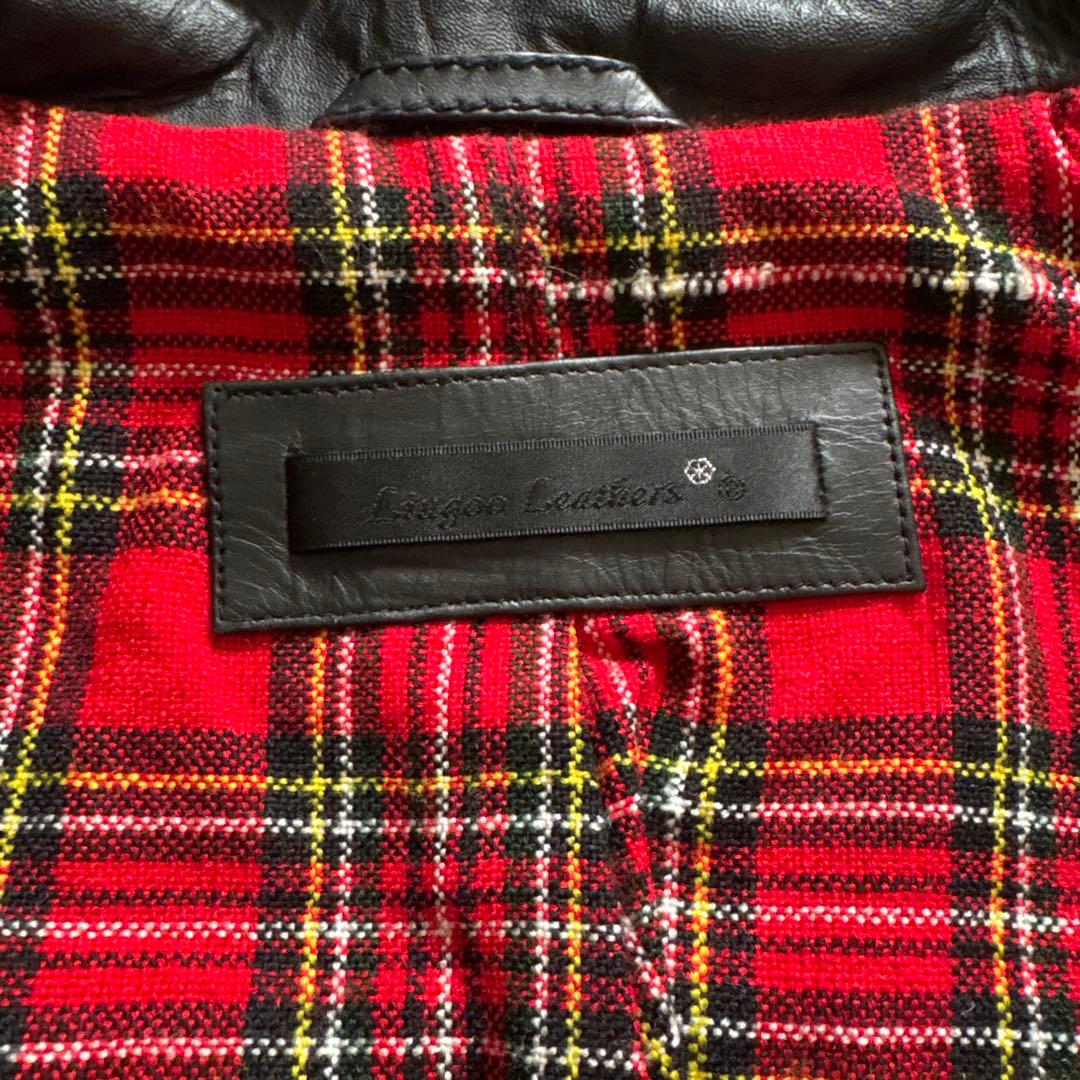 未使用級⭐️リューグーレザーズ ライダース 黒 牛革 裏地チェック赤