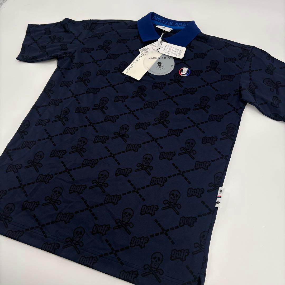 新品タグ付き　マークアンドロナ　ポロシャツ 46 M 紺 ゴルフウェア　915 MARK&LONA - マークアンドロナ ポロシャツ 蝶ネクタイ MARK&LONA