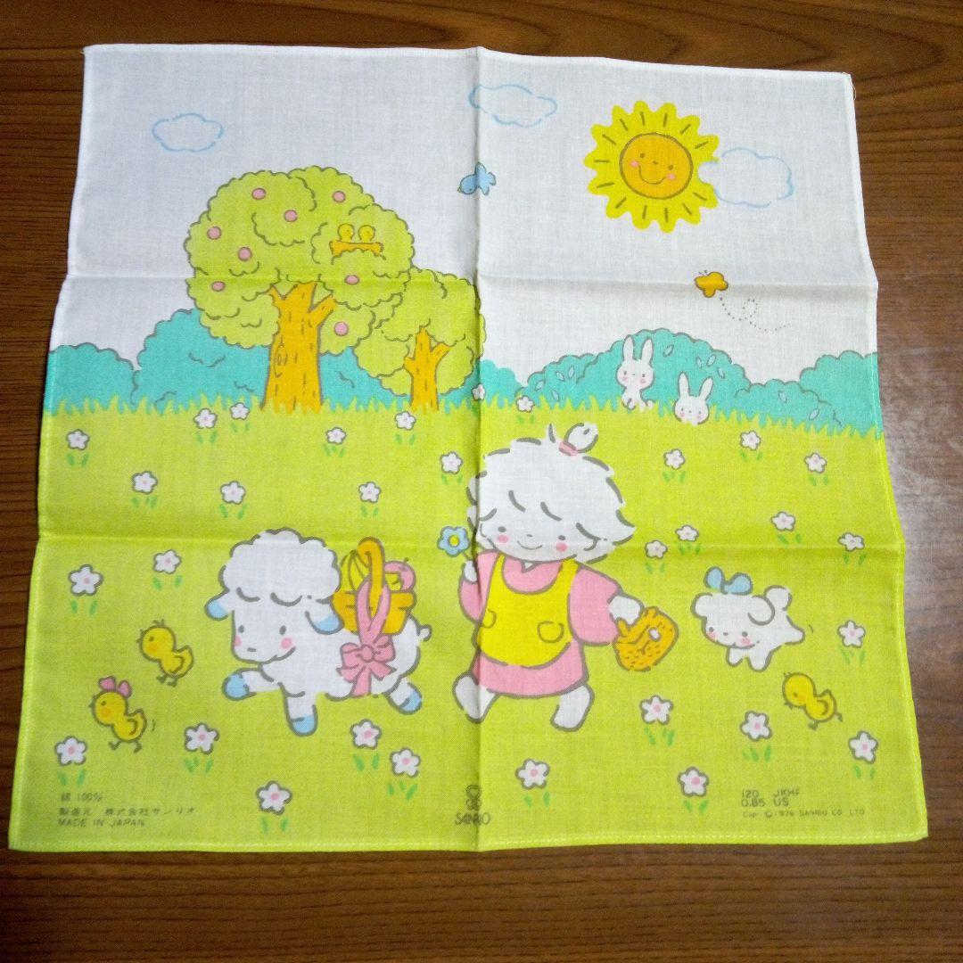 SANRIO タイニーポエム 風の子さっちゃん】昭和レトロハンカチ 70年代