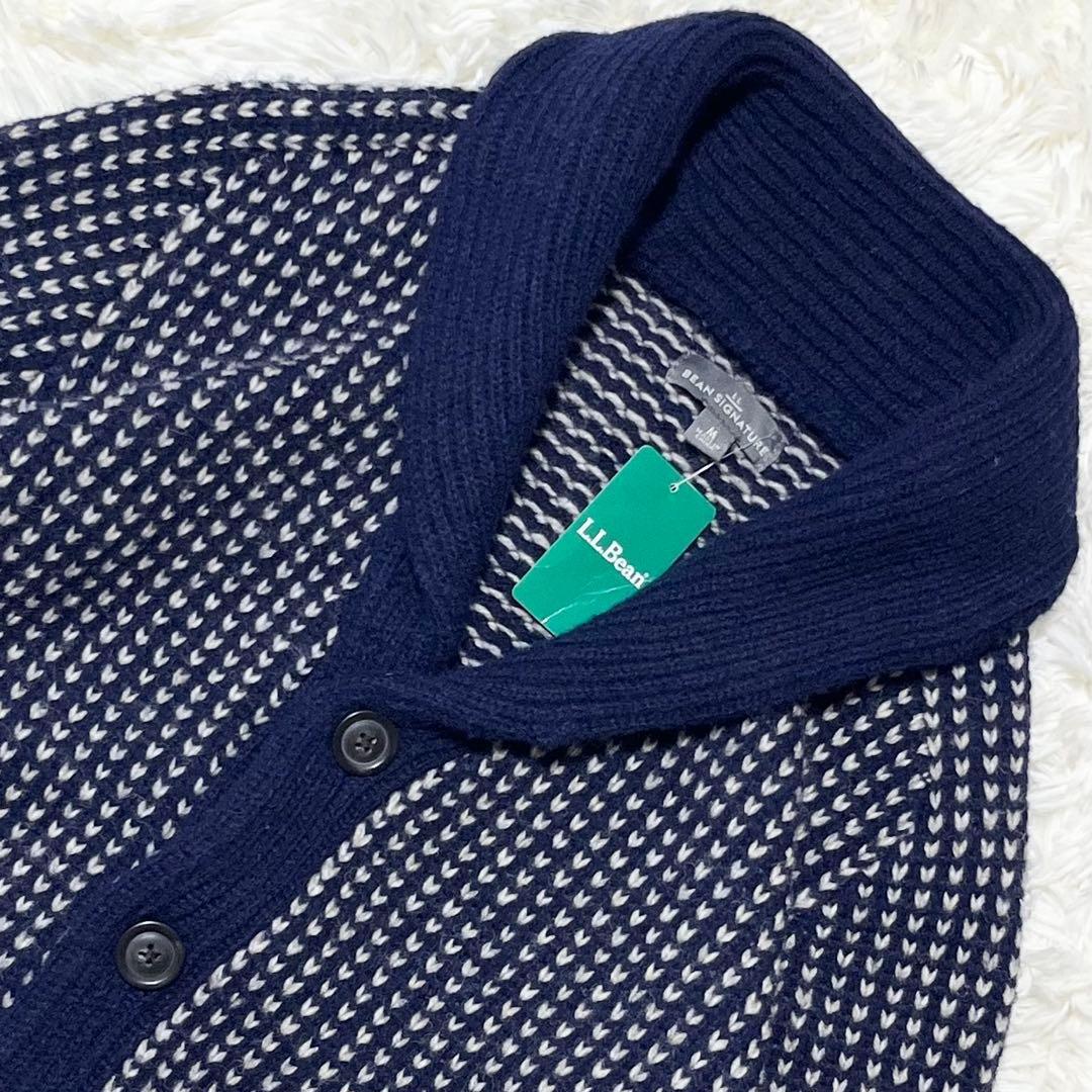 タグ付未使用 L.L.Bean バーズアイ ショールカラーウールカーディガン L