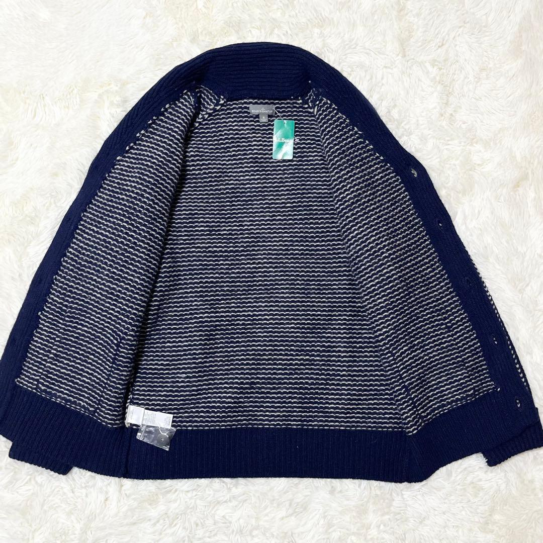 タグ付未使用 L.L.Bean バーズアイ ショールカラーウールカーディガン L