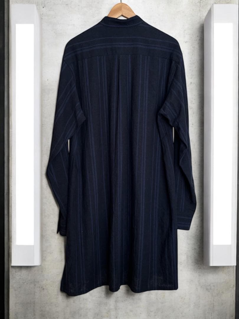 S'YTE Yohji Yamamoto不規則ストライプ柄ロングノーカラーシャツ