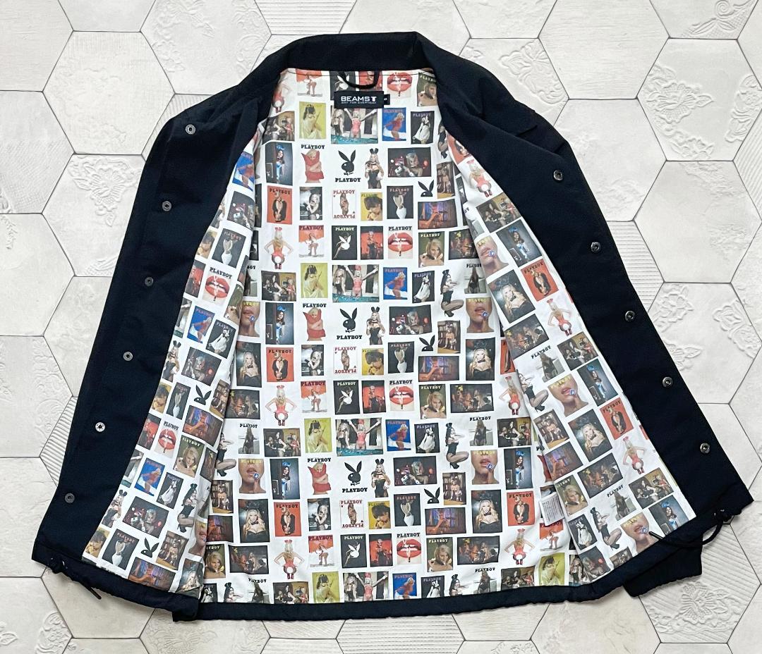 新品 PLAYBOY × BEAMS T ピンナップガール総柄コーチジャケット黒