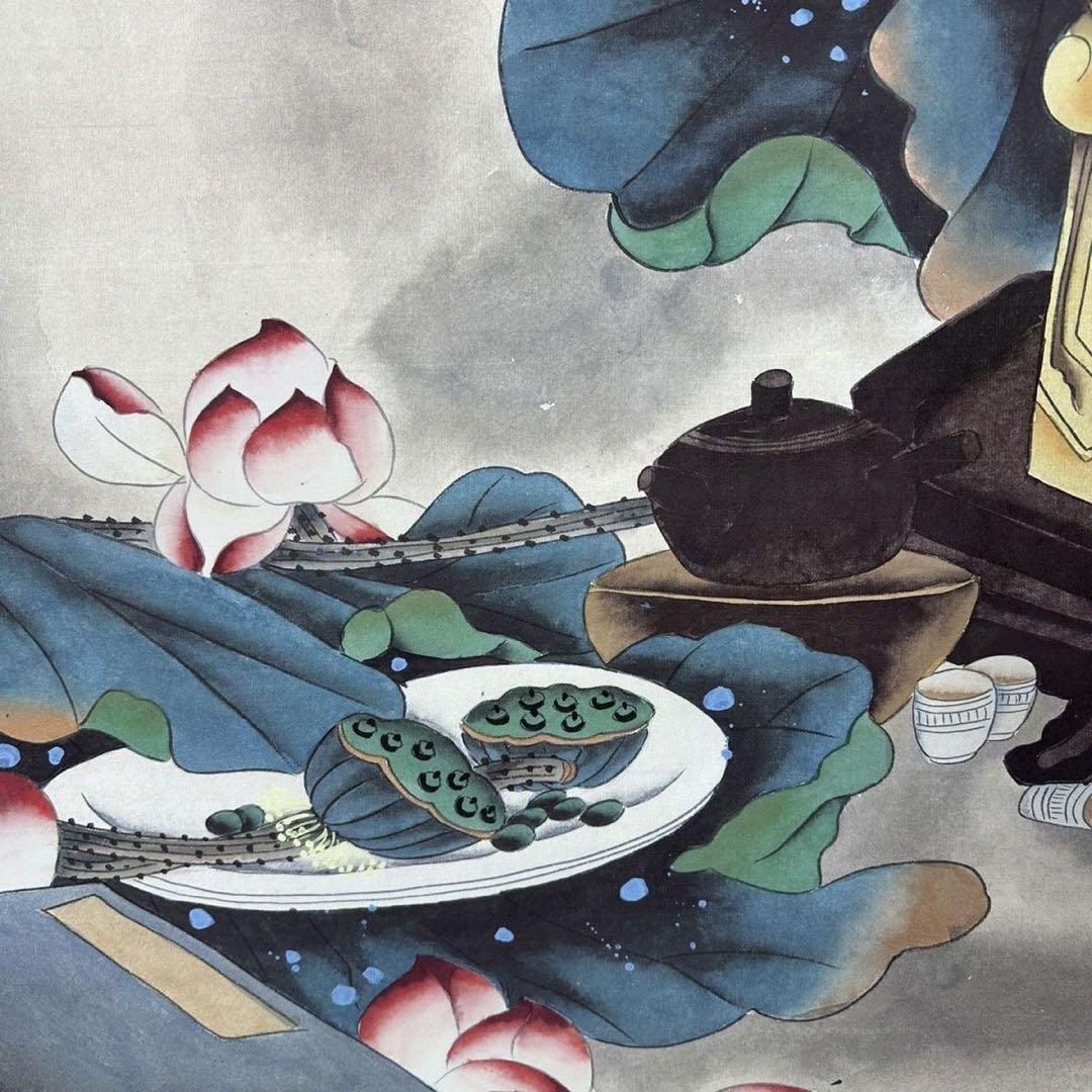 張大千 蓮花図 三尺中堂 掛軸 証書付 - メルカリ