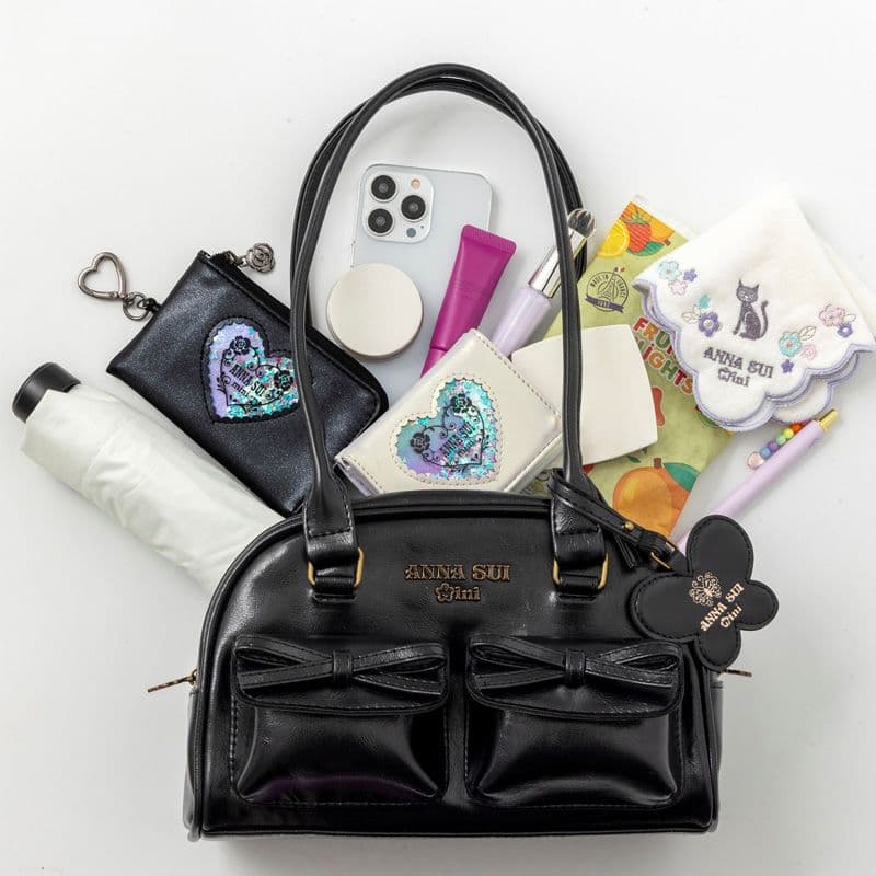 新品】アナスイ ミニ 2way ボストンバッグ 蝶 ミラー付き 黒 完売品 3