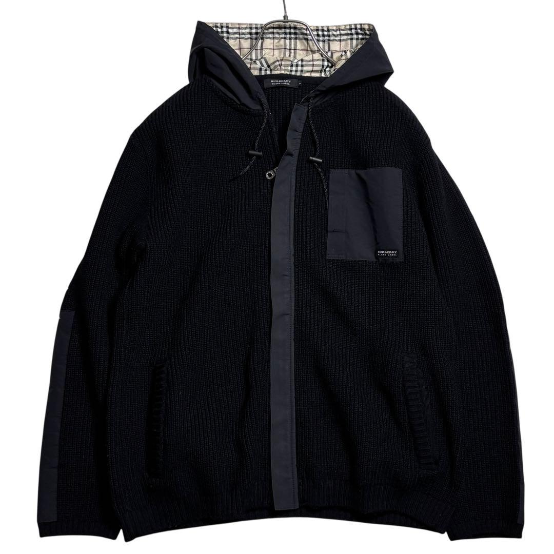 バーバリーブラックレーベル ノバチェック ニットZIPパーカー