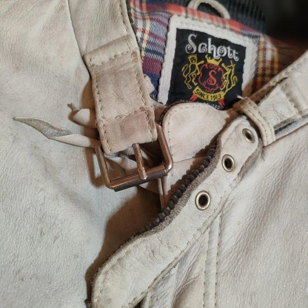 現行タグモデル ダメージ加工 Schott 立襟 シングルライダース 上野