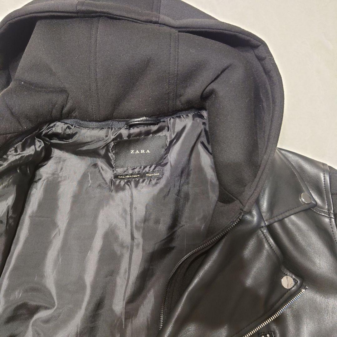 ZARA ダブルライダース パーカー付ブルゾン XL - メルカリ