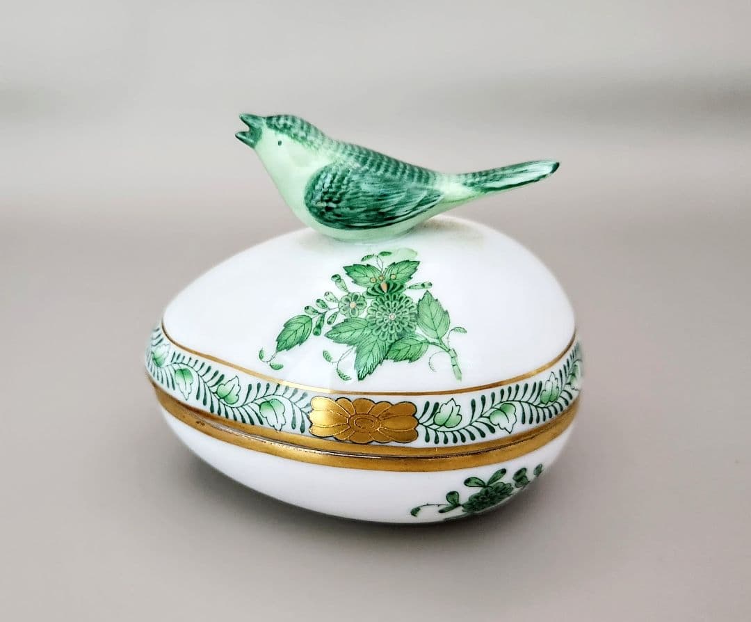 ヘレンドHEREND【未使用箱入り】《アポニーグリーンボンボニエール》〘摘み鳥〙