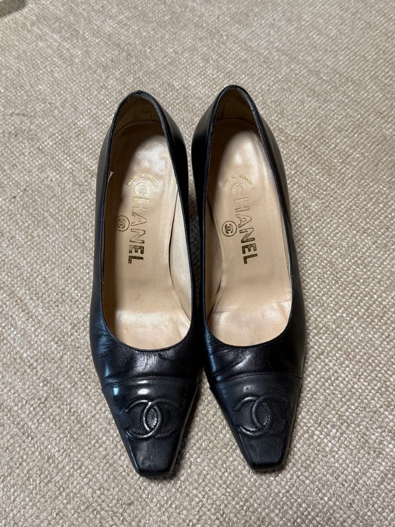 CHANEL シャネル パンプス 36.5 ブラック ココ スクエアトゥ セール