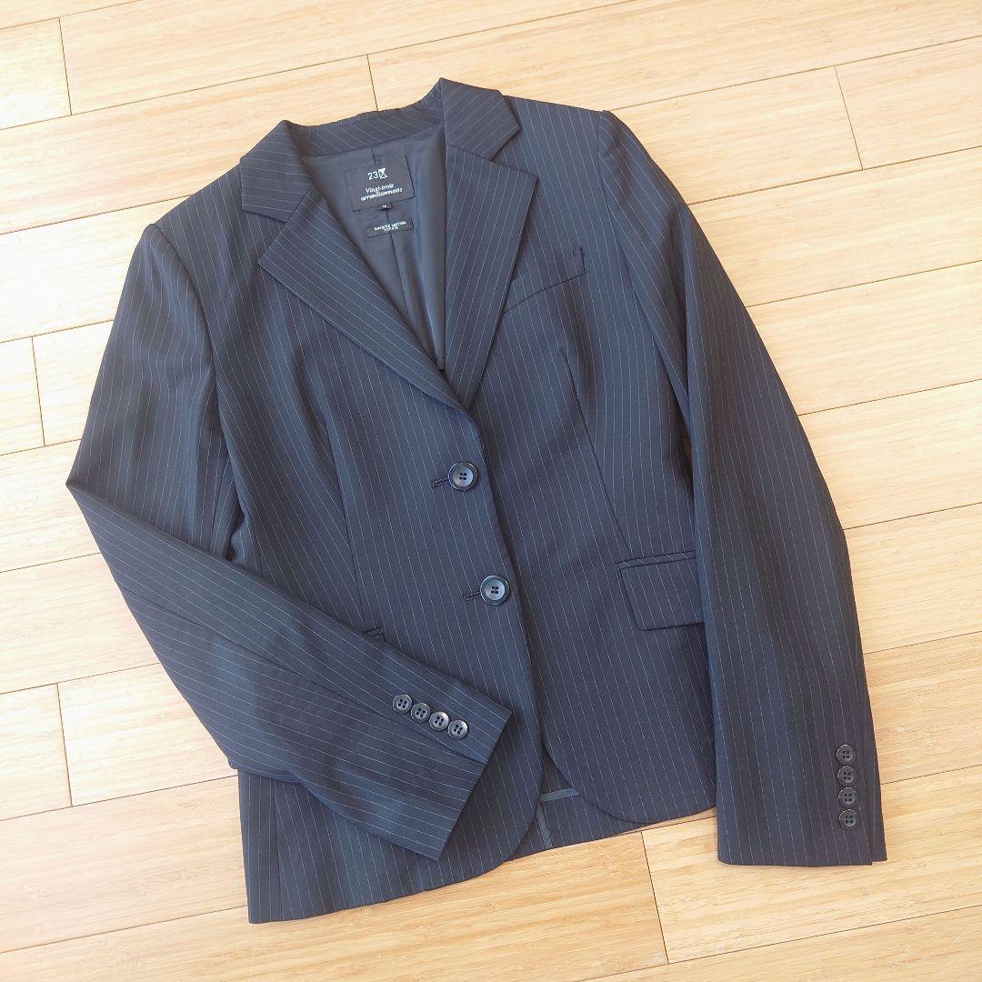 23区 パンツスーツ セットアップ ストライプ ビジネス 40 L ネイビー 紺