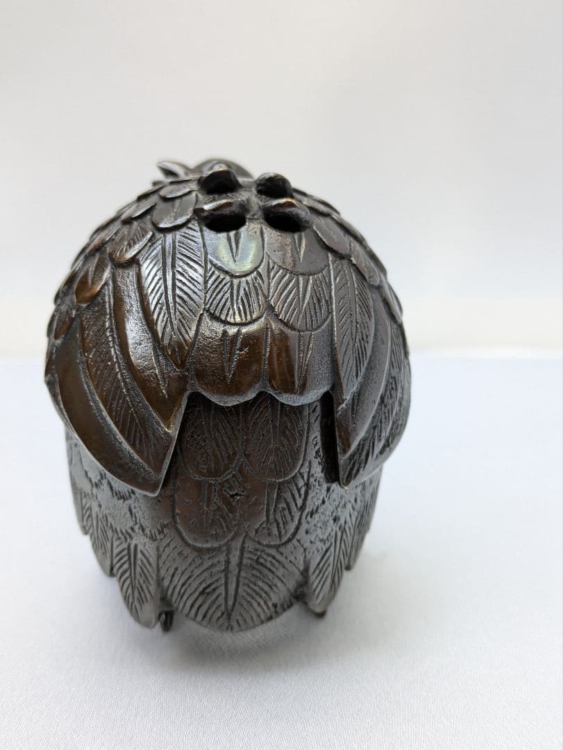 b304、時代金工 津村 亀女 作 古銅 亀銘 鶉香炉 鳥香炉 香具 細密細工