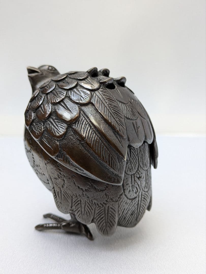 b304、時代金工 津村 亀女 作 古銅 亀銘 鶉香炉 鳥香炉 香具 細密細工