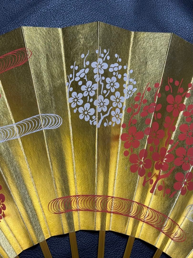 扇子　33.5cm 十松屋福井扇舗　金　観世水　紅白梅　仕舞扇　能楽　着物