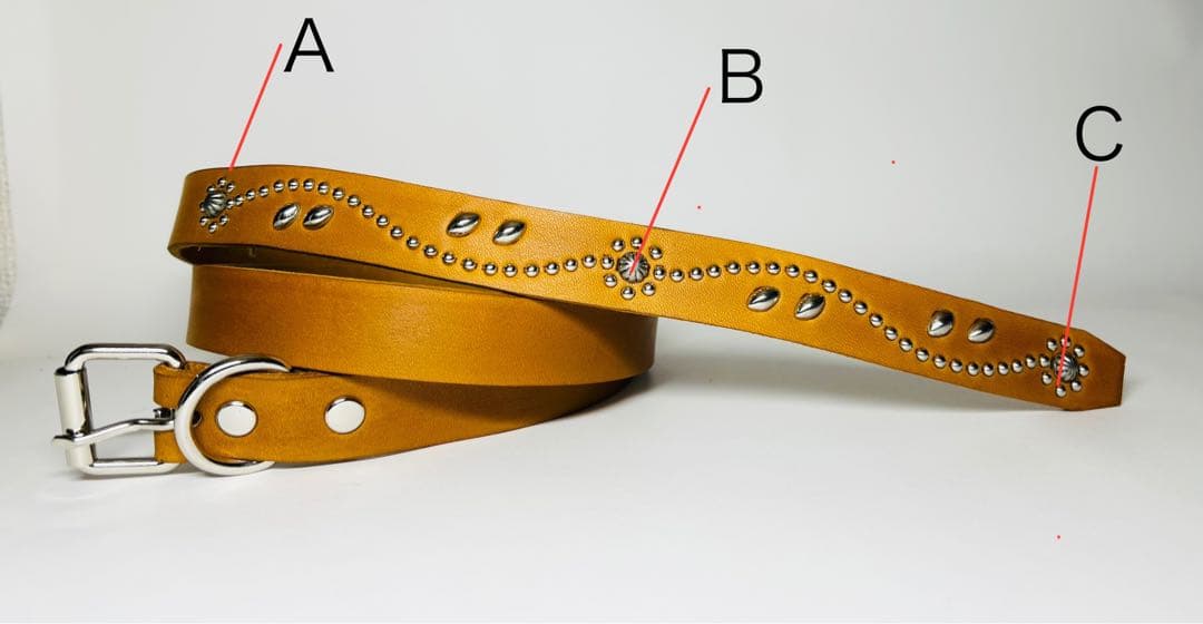 スタッズナローベルト22mm幅(ライトブラウン)ダブルリーフhtcナロー好き