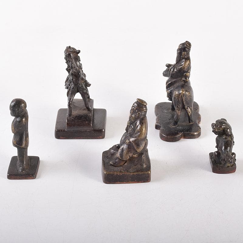 中国 古銅宣徳銅 篆刻 人物摘 獅子摘など 印材 5点まとめて G R7651