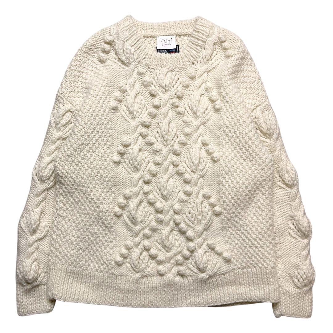 極美品【北欧暮らしの道具店】yuni ユニ 植物柄のハンドニット キナリ