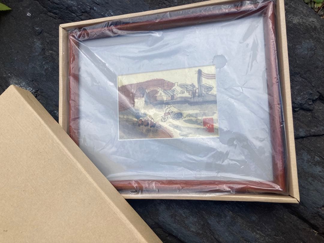 和風風景画 木製フレーム付き 未使用品