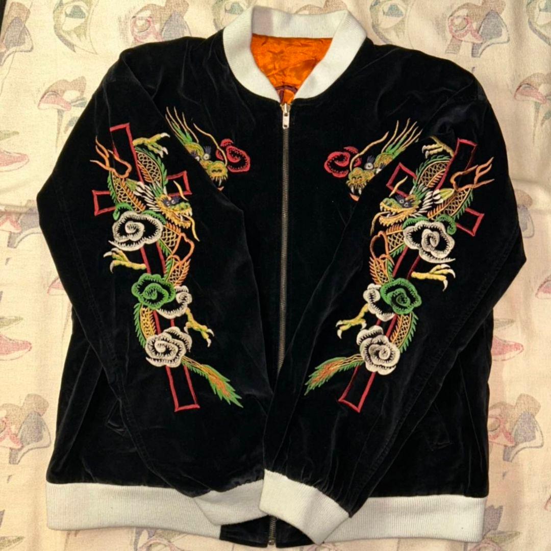 ②希少90'S クリームソーダ creamsoda ピンクドラゴン別珍スカジャン