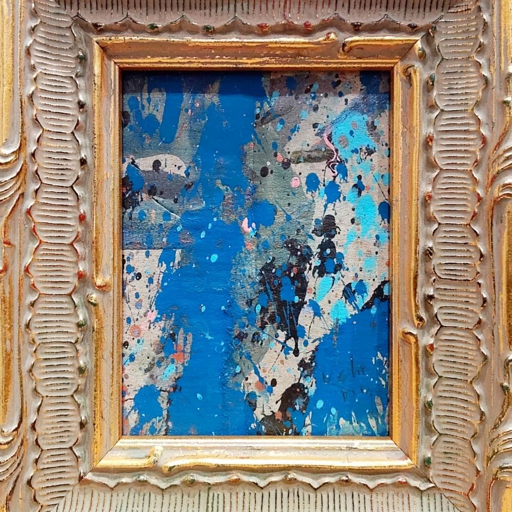 内野隆文　絵画　抽象画　段ボールにアクリル　アート作品　現代美術　ミニ額　額縁